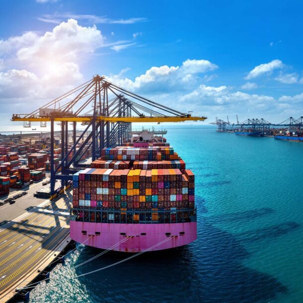 aerial view cargo ship cargo container harbor